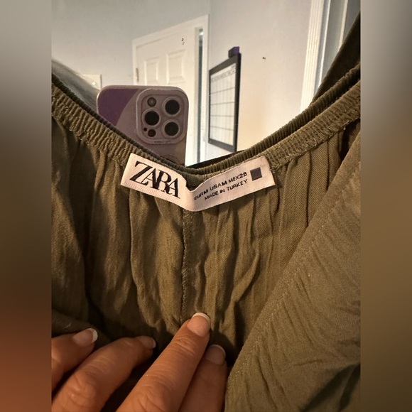 Zara Olive Green Cargo Knit Long Romper Jumpsuit One-Piece Buttons Women M New - Picture 3 of 5